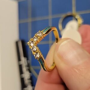 Rhinestone & Teal Accent Gold Tone Ring